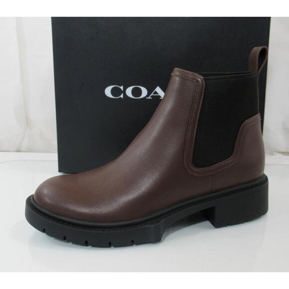 Women's Coach Lenora Leather Pull On Lug Sole Booties Maple Brown - Picture 2 of 8